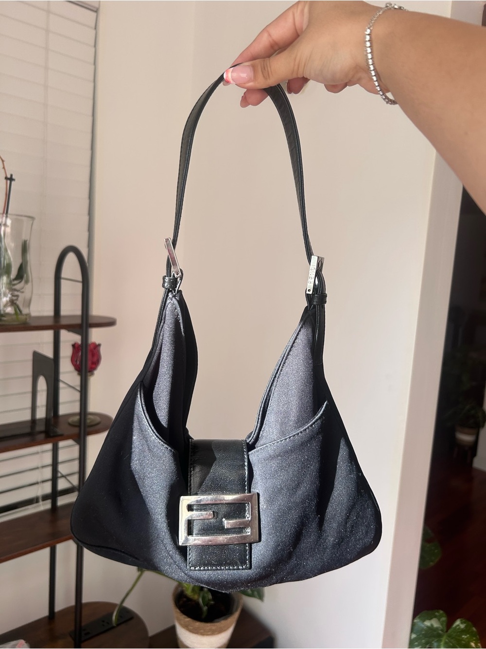 Fendi Black Shoulder Bag with Silver Buckle